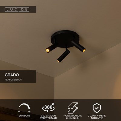 Lucide GRADO - Plafondspot - Ø 25 cm - 3xGU10 (MR11) - Zwart